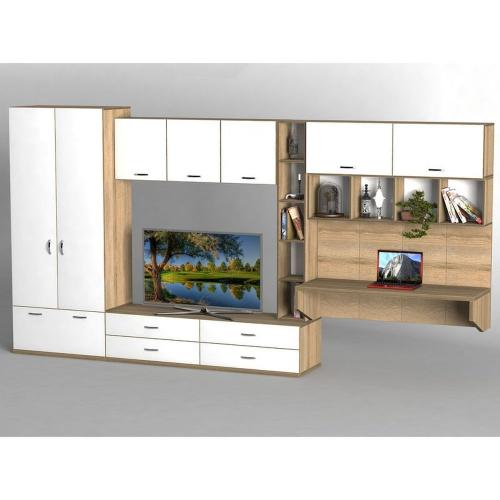 Стінка в вітальню Тиса Мебель Вітальня-229 Сонома Білий 2050x500x3930 мм Стінка в вітальню Тиса Мебель Вітальня-229 Сонома Білий 2050x500x3930 мм