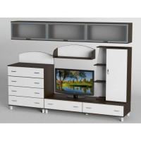 Стінка в вітальню Тиса Мебель Вітальня-23 Венге Білий 2050x450x2700 мм Стінка в вітальню Тиса Мебель Вітальня-23 Венге Білий 2050x450x2700 мм