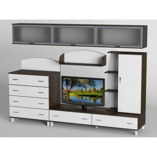 Стінка в вітальню Тиса Мебель Вітальня-23 Венге Білий 2050x450x2700 мм Стінка в вітальню Тиса Мебель Вітальня-23 Венге Білий 2050x450x2700 мм