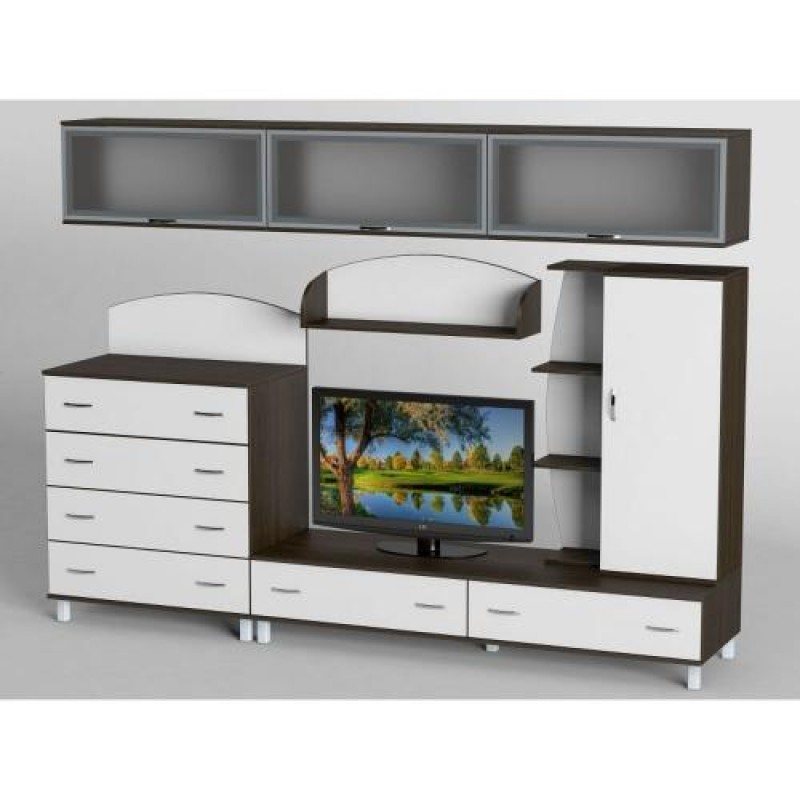 Стінка в вітальню Тиса Мебель Вітальня-23 Венге Білий 2050x450x2700 мм