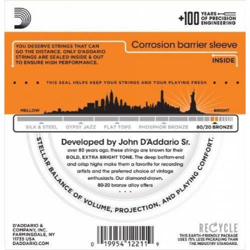 Струни для акустичної гітари D'Addario EJ10 80/20 Bronze Extra Light Acoustic Guitar Strings 10/47 Струни для акустичної гітари D'Addario EJ10 80/20 Bronze Extra Light Acoustic Guitar Strings 10/47