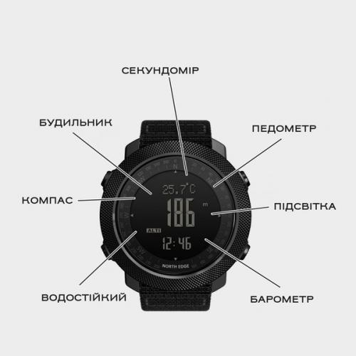 Наручний годинник чоловічий North Edge Apache Rubber 2 ремінця Чорний (3233) Наручний годинник чоловічий North Edge Apache Rubber 2 ремінця Чорний (3233)