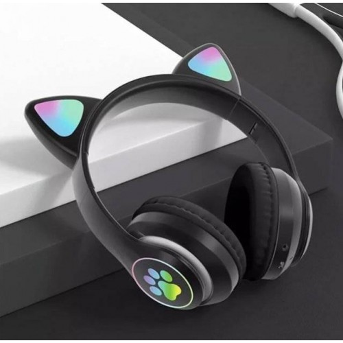 Повнорозмірні навушники бездротові Cat Headset M23 Bluetooth з RGB підсвічуванням та котячими вушками Black