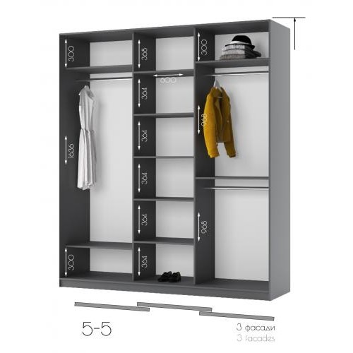 Шафа-купе тридверна ViAnt 5-5 230x60x240 Білий (8915)