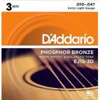 Струни для акустичної гітари D'Addario EJ15-3D Phosphor Bronze Extra Light Acoustic Guitar Strings 10/47 Струни для акустичної гітари D'Addario EJ15-3D Phosphor Bronze Extra Light Acoustic Guitar Strings 10/47