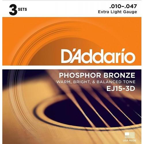 Струни для акустичної гітари D'Addario EJ15-3D Phosphor Bronze Extra Light Acoustic Guitar Strings 10/47 Струни для акустичної гітари D'Addario EJ15-3D Phosphor Bronze Extra Light Acoustic Guitar Strings 10/47