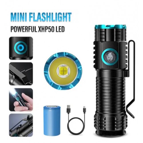 Ліхтар ручний акумуляторний з прищіпкою Rablex RB901 Li-ion 16340 Zoom Type-C 1000 Lumens
