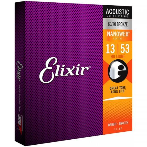 Струни для акустичної гітари Elixir 11182 Nanoweb 80/20 Bronze Acoustic HD Light 13/53 Струни для акустичної гітари Elixir 11182 Nanoweb 80/20 Bronze Acoustic HD Light 13/53