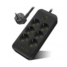 Мережевий подовжувач UA Power F06U 4USB Type-C 6 розеток 6 м Чорний (2678687497)