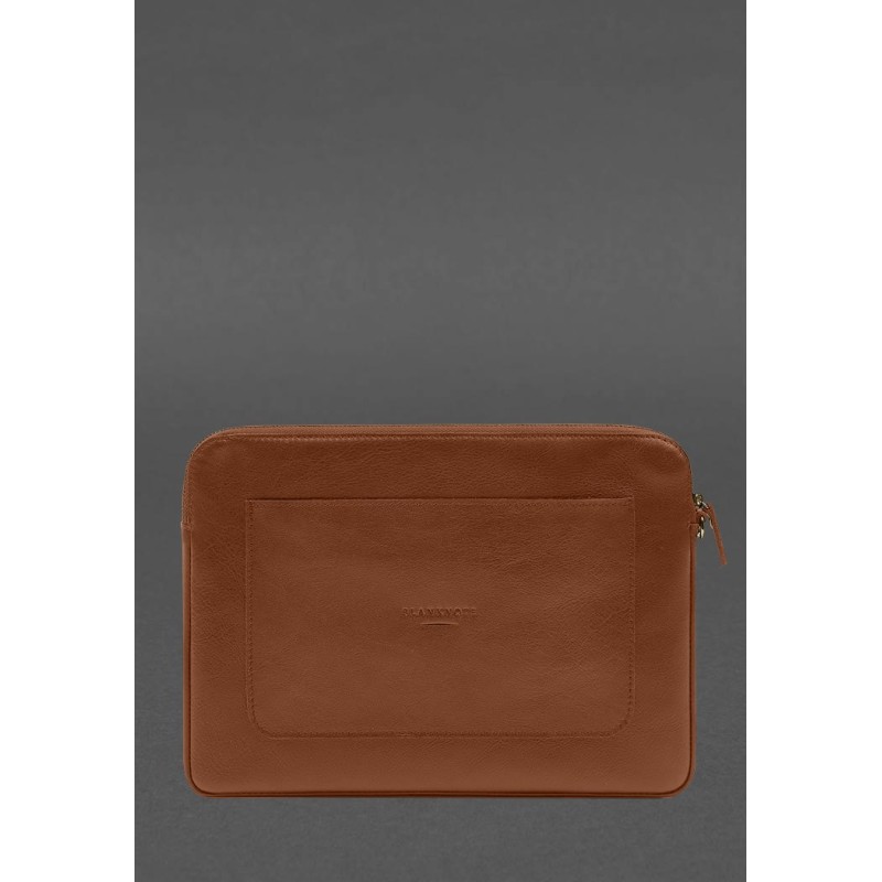 Шкіряний чохол для ноутбука на блискавці з кишенею та хлястиком на руку Світло-коричневий BlankNote
