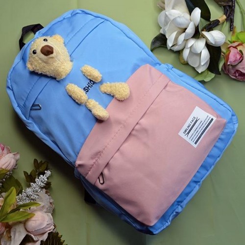 Рюкзак шкільний для дівчинки та хлопчика Hoz Bear Fashion 29 х 42 х 18 см Блакитний з рожевим (SK001664) в інтернет супермаркеті PbayMarket!