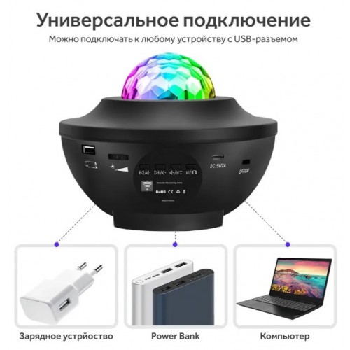 Проектор нічник зоряного неба OPT-TOP галактика з пультом і колонкою Bluetooth LY-427 Чорний (2104618353)