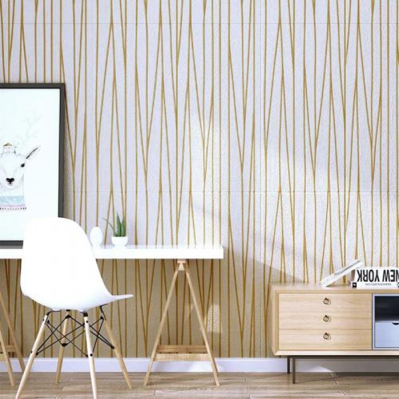 Самоклеюча 3D панель Sticker Wall SW-00001184 Золоті стрічки 700х700х5мм