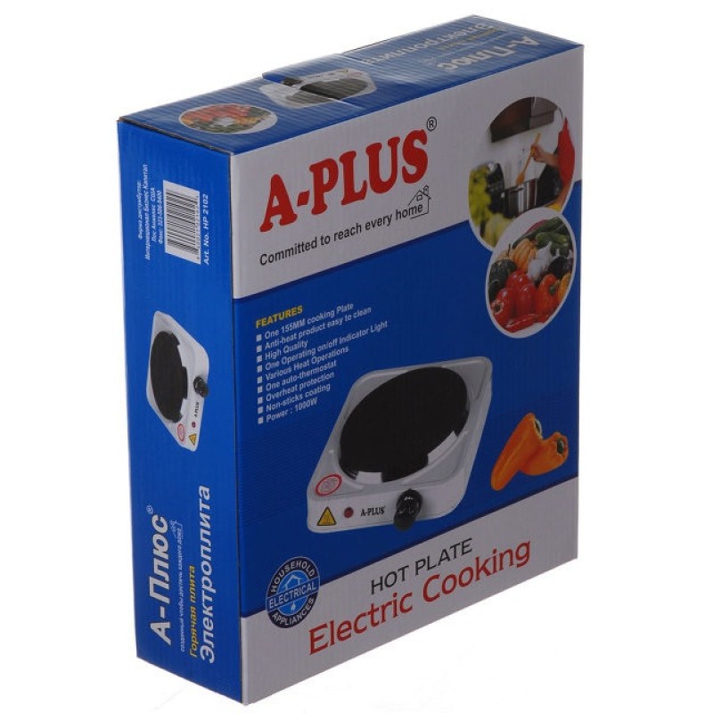 Плита електрична біла A-Plus 2102 (1 конфорка, диск)