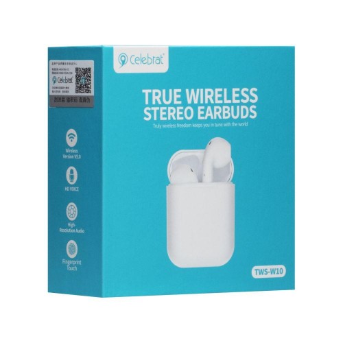 Бездротові навушники Celebrat TWS-W10 Lightning Bluetooth V5.0 3h White