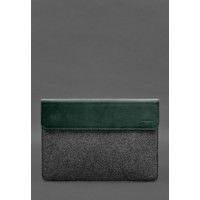 Чохол-конверт із клапаном шкіра+фетр для MacBook 14 Зелений Crazy Horse BlankNote