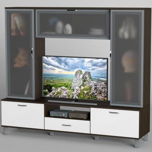 Стінка в вітальню Тиса Мебель Вітальня-33 Венге Білий 1600x450x1800 мм Стінка в вітальню Тиса Мебель Вітальня-33 Венге Білий 1600x450x1800 мм