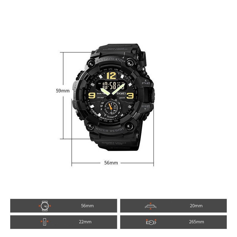 Чоловічий спортивний наручний годинник Skmei 1637 водонепроникні Чорний