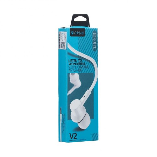 Дротові навушники Celebrat 3.5 mm V2 вакуумні з мікрофоном 1.2 m White