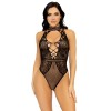 Leg Avenue Net and lace halter bodysuit OS Black