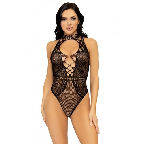 Leg Avenue Net and lace halter bodysuit OS Black в інтернет супермаркеті PbayMarket!