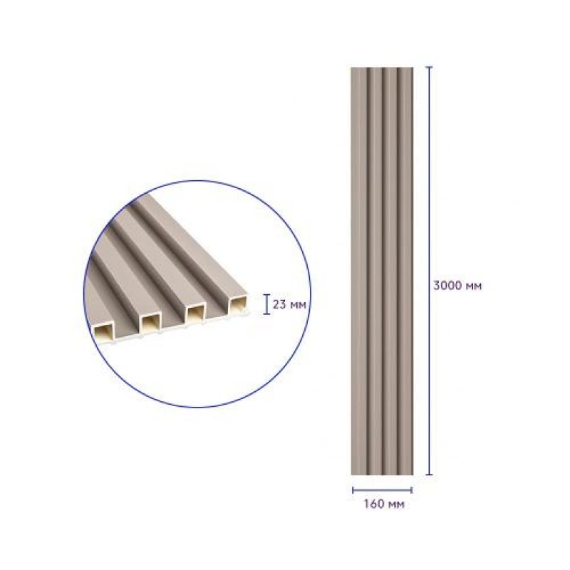 Декоративна стінова рейка Sticker Wall WPC Мокко 160x3000x23 мм (SW-00001859)