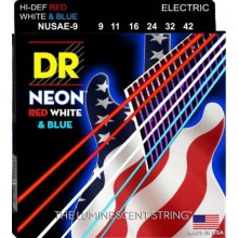 Струни для електрогітари DR NUSAE-9 Hi-Def Neon Red White K3 Coated Light Electric Guitar Strings 9/42