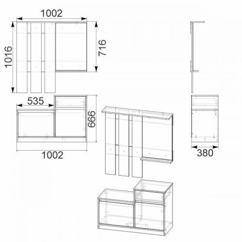 Передпокій із дзеркалом Компанит Влада 100,2х38х168,3 см вільха