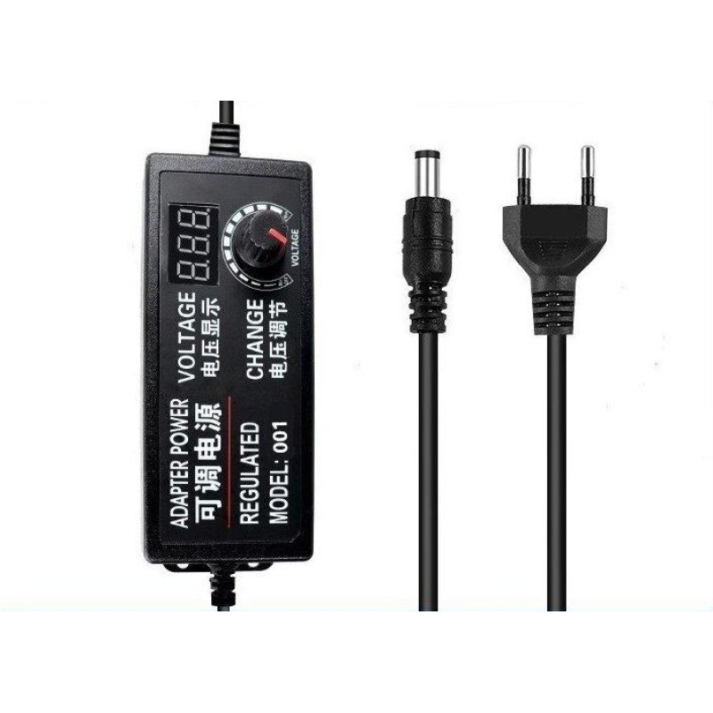 Блок живлення універсальний регульований 3-24В 2А 5.5x2.5 мм з перехідниками 9шт Чорний (3-24В2А) Foxsur