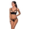 Комплект з екошкіри з люверсами та ремінцями Malwia Bikini black L/XL — Passion, бра та трусики в інтернет супермаркеті PbayMarket!