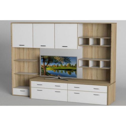Стінка в вітальню Тиса Мебель Вітальня-100 Сонома Білий 1750x450x2370 мм Стінка в вітальню Тиса Мебель Вітальня-100 Сонома Білий 1750x450x2370 мм