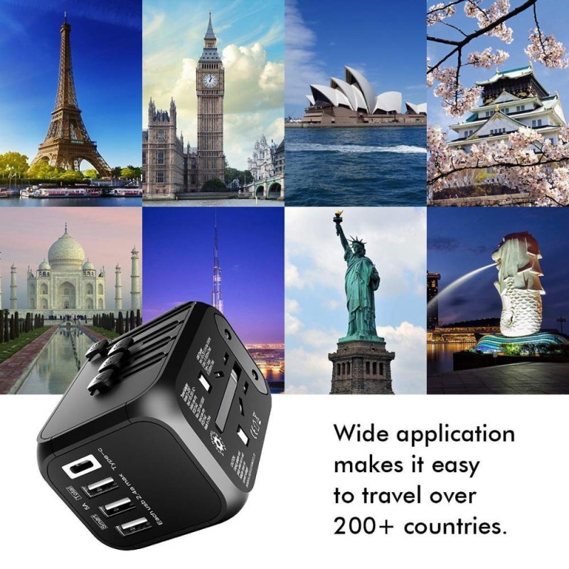 Универсальний адаптер Otravel для подорожей чорний