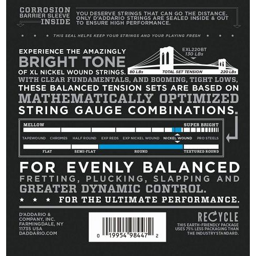 Струни для бас-гітари D’Addario EXL220BT Balanced Tension Nickel Wound Super Light 4-String Bass 40/95 Струни для бас-гітари D’Addario EXL220BT Balanced Tension Nickel Wound Super Light 4-String Bass 40/95