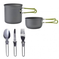 Набір туристичного посуду із зеленими ручками Cooking Set DS-101/6017
