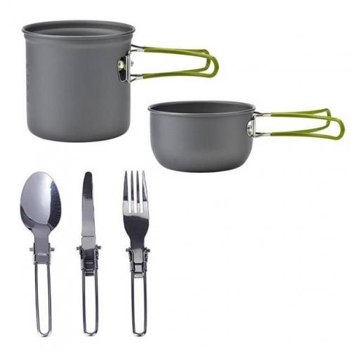 Набір туристичного посуду із зеленими ручками Cooking Set DS-101/6017 Набір туристичного посуду із зеленими ручками Cooking Set DS-101/6017