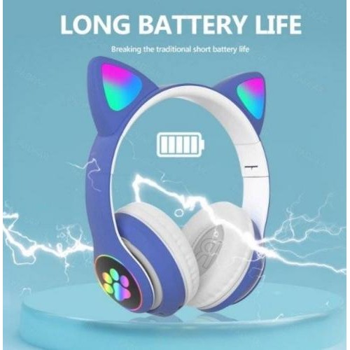 Повнорозмірні навушники бездротові Cat Headset M23 Bluetooth з RGB підсвічуванням та котячими вушками Blue