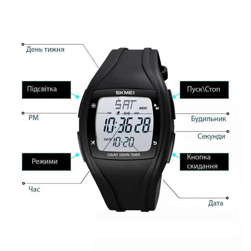 Спортивний наручний годинник Skmei 1610 Чорний