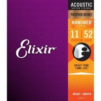 Струни для акустичної гітари Elixir 16027 Nanoweb Phosphor Bronze Acoustic Custom Light 11/52 Струни для акустичної гітари Elixir 16027 Nanoweb Phosphor Bronze Acoustic Custom Light 11/52