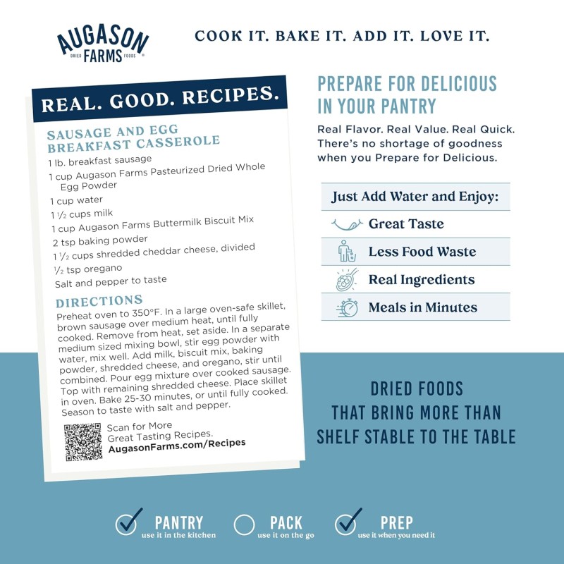 Сублімовані цілі яйця з білками та жовтками з великим терміном придатності 10 років Augason Farms, 85 порцій