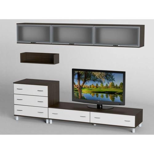 Стінка в вітальню Тиса Мебель Вітальня-11 Венге Білий 2050x450x2700 мм Стінка в вітальню Тиса Мебель Вітальня-11 Венге Білий 2050x450x2700 мм