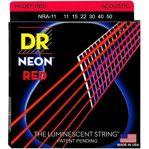 Струни для акустичної гітари DR NRA-11 Hi-Def Neon Red K3 Coated Medium-Light Acoustic Guitar Strings 11/50 Струни для акустичної гітари DR NRA-11 Hi-Def Neon Red K3 Coated Medium-Light Acoustic Guitar Strings 11/50