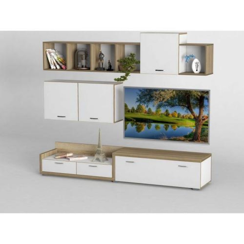 Стінка в вітальню Тиса Мебель Вітальня-220 Сонома Білий 1200x450x2190 мм