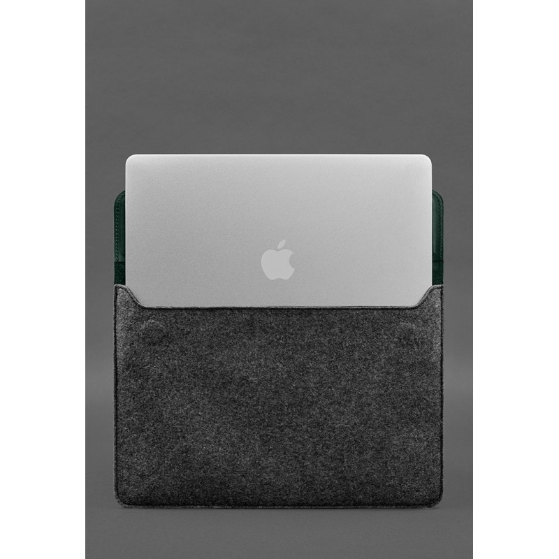 Чохол-конверт із клапаном шкіра+фетр для MacBook 13 Зелений Crazy Horse BlankNote