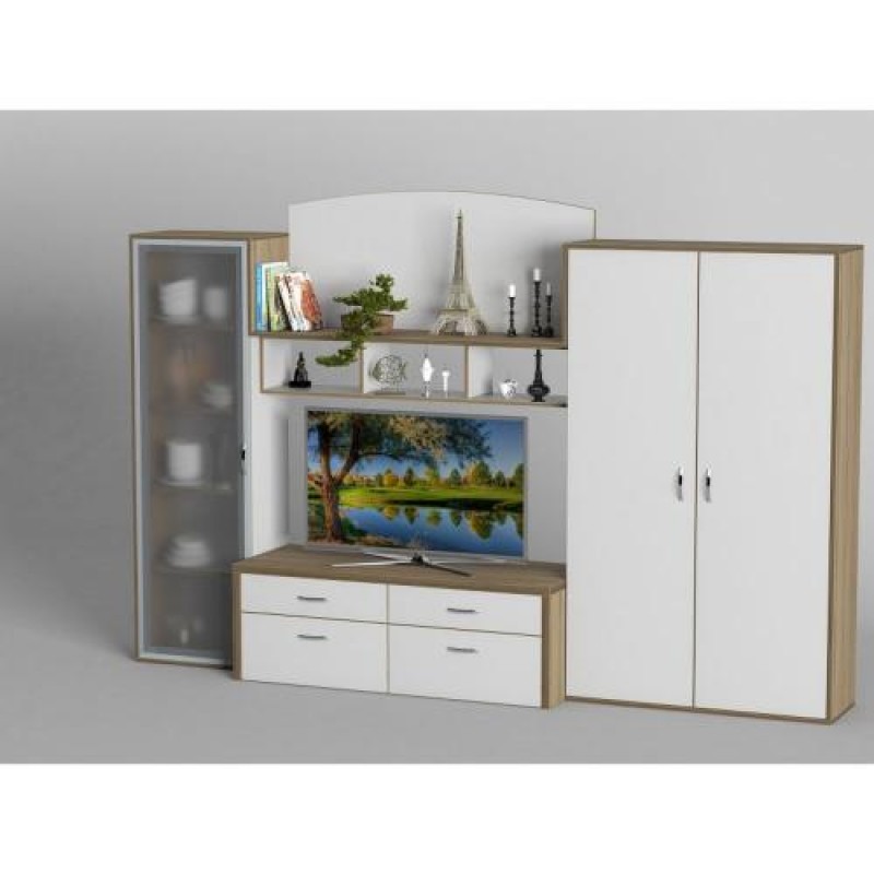 Стінка в вітальню Тиса Мебель Вітальня-120 Сонома Білий 2000x450x2820 мм