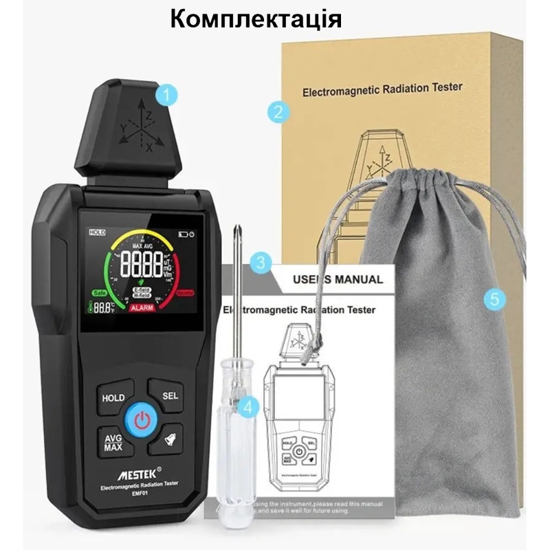 Детектор електромагнітного випромінювання з термометром Mestek EMF01