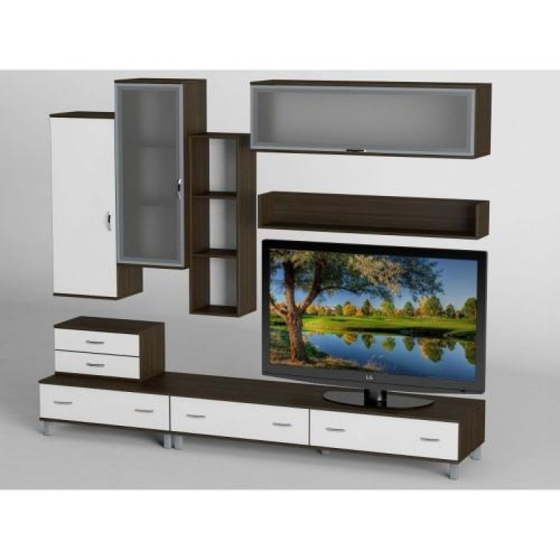 Стінка в вітальню Тиса Мебель Вітальня-17 Венге Білий 2180x450x2700 мм