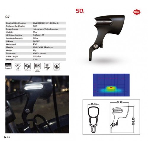 Передня фара Sate-Lite C7 E-Bike 6-58V Чорний (33434)