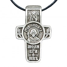 Хрест натільний посріблений Silvering Євгеній Святий Мученик Євгеній Севастійський 3х1,8х0,2 см (19547)