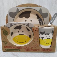 Набір дитячого посуду з бамбукового волокна Bamboo Корова 5 предметів