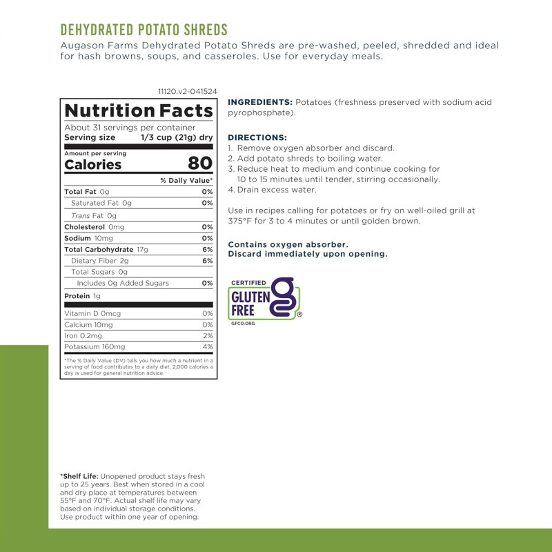 Сублімована картопля з великим терміном придатності 25 років Augason Farms, 31 порція